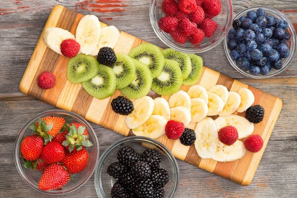 Bright fruit slicing and berries