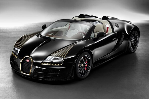 Bugatti Veyron чёрная на сером фоне