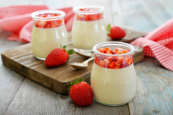 Milk dessert with strawberries