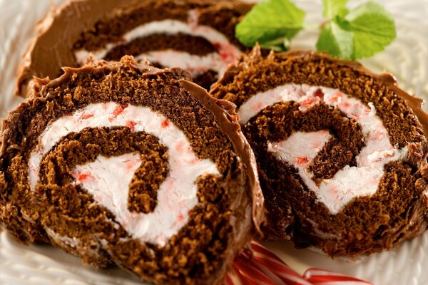 Chocolate Roll with strawberry cream