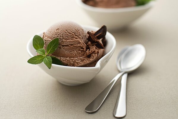 Cremanka con helado de chocolate y dos cucharaditas