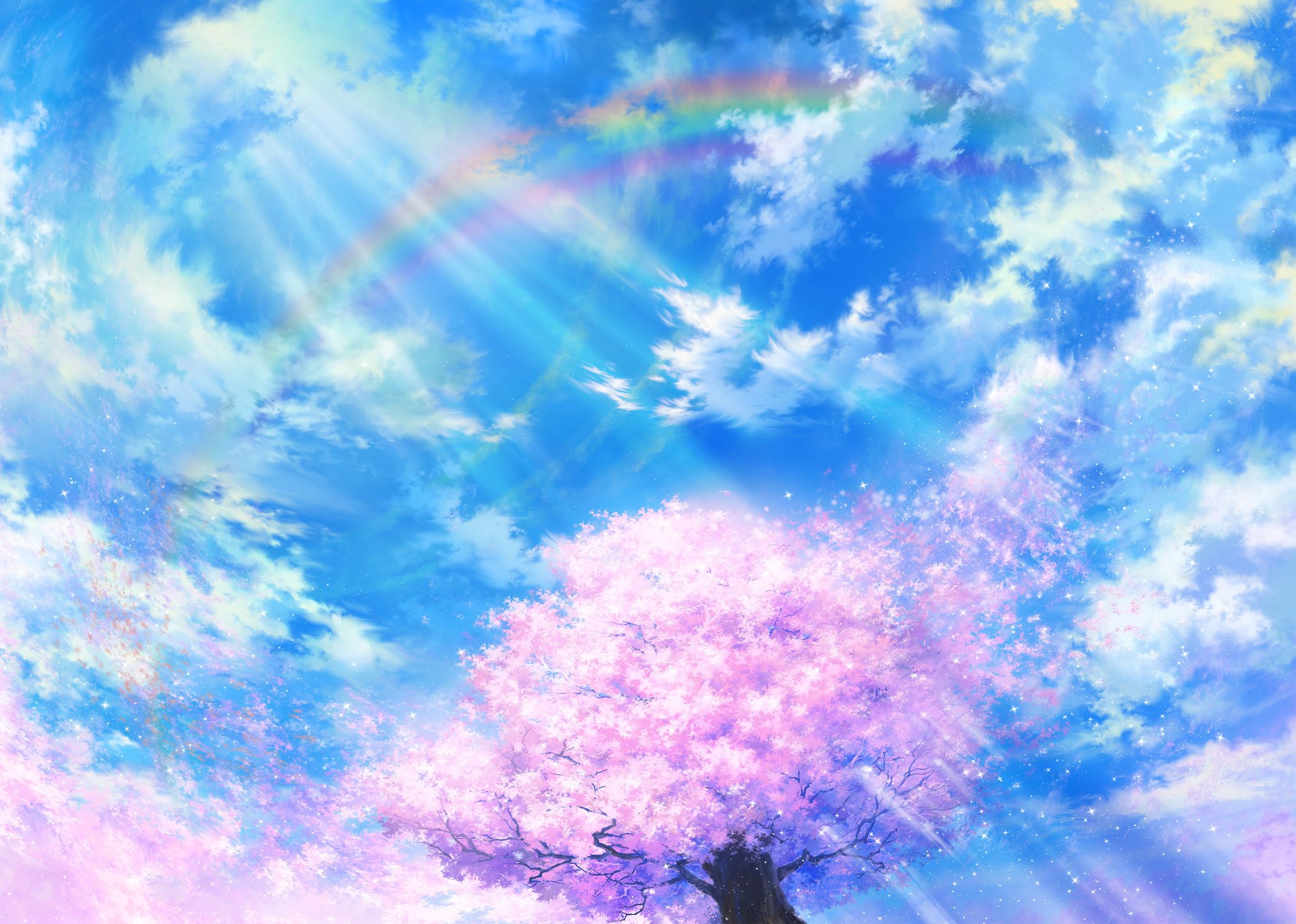 akura rainbow nature tsujiki clouds art the sky