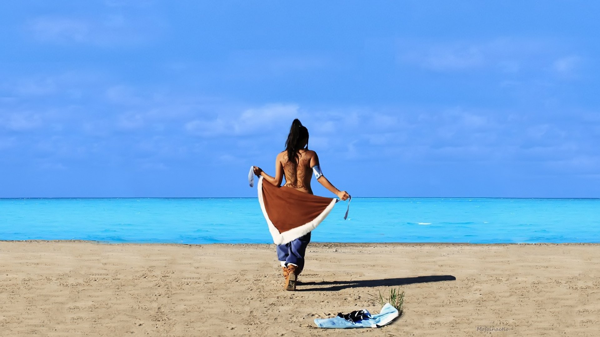 mädchen braunhaarig tätowierung strand meer