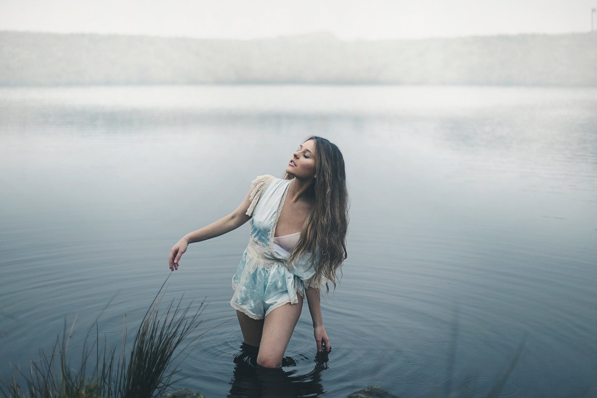 morning girl in water