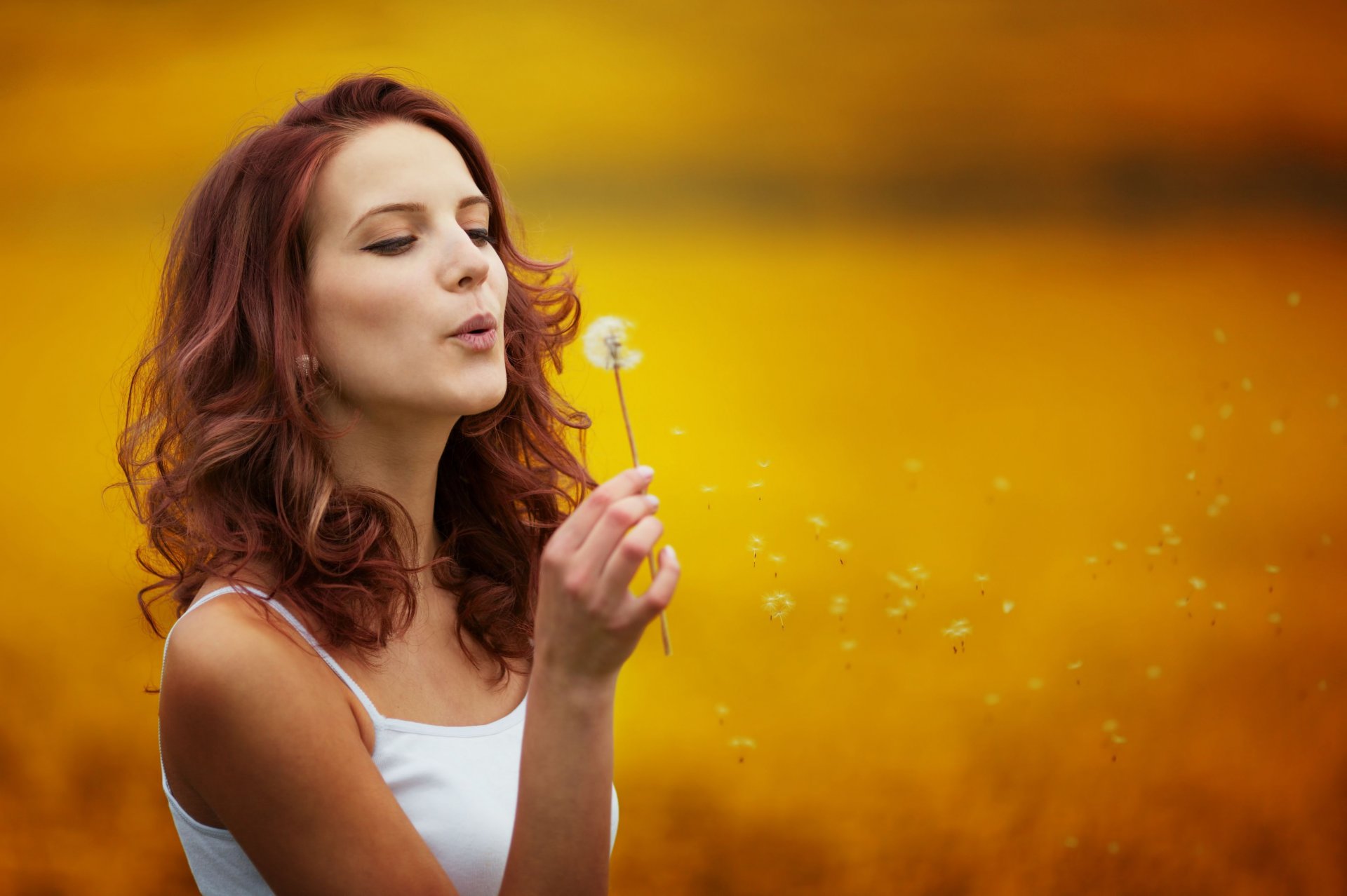 girl red dandelion nature