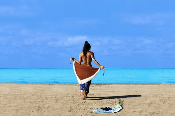 Chica en la playa en traje de baño