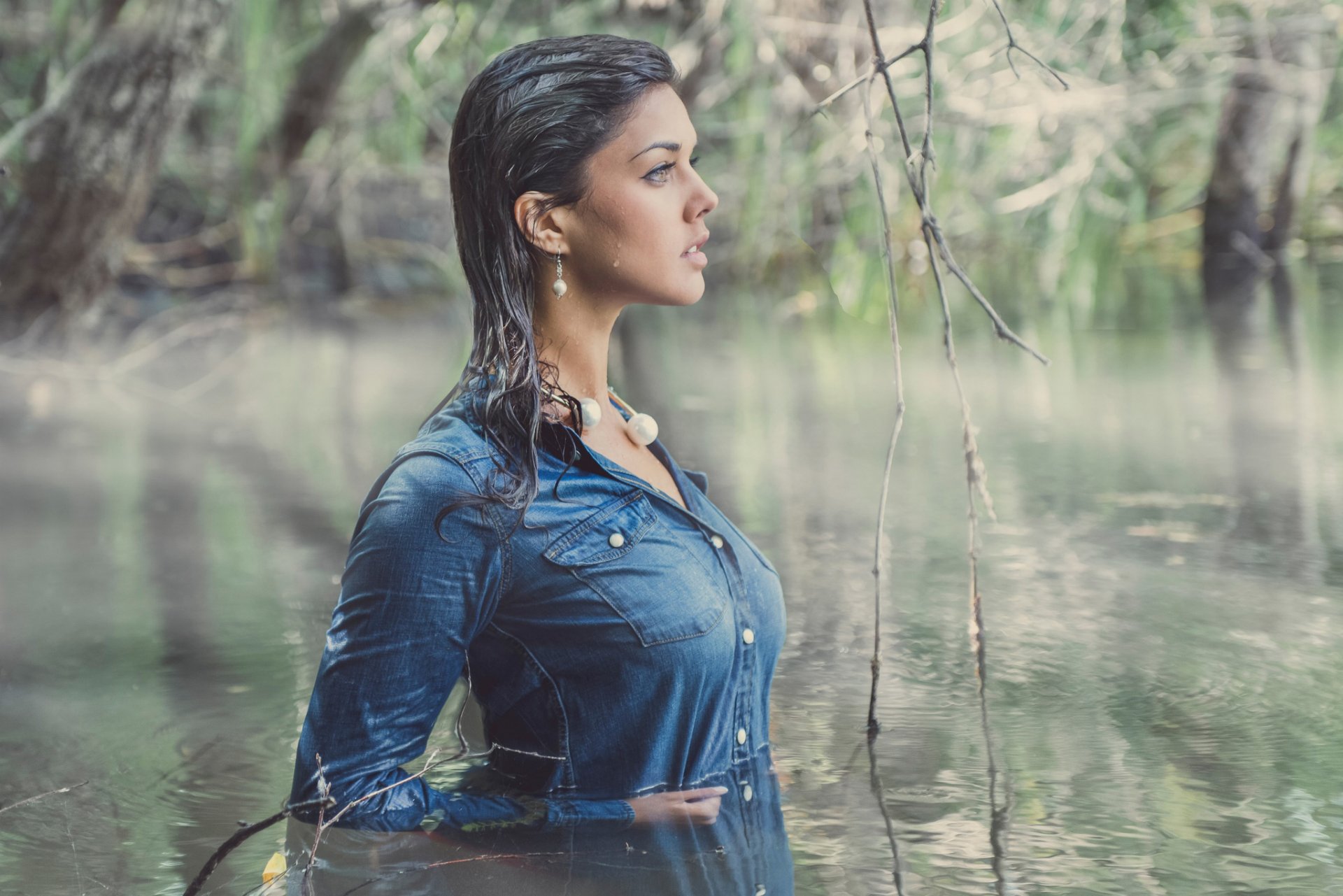 wet girl in water jacket