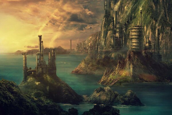 Technopolis sur les îles lointaines (Fantasy art)