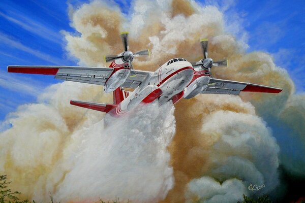 Fire on a Russian AN-32P aircraft in the forest