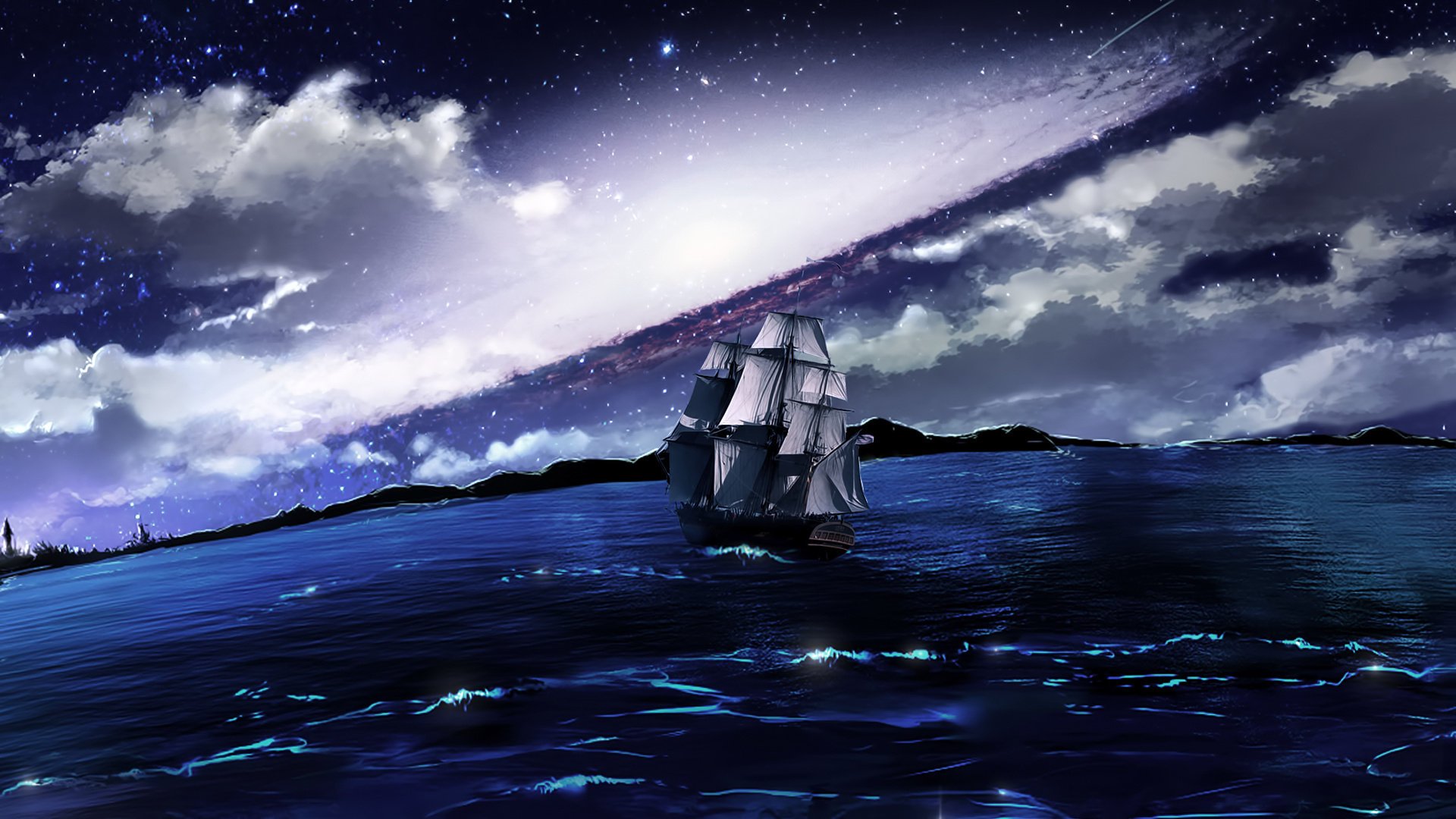 hip night sea clouds sailboat swimming