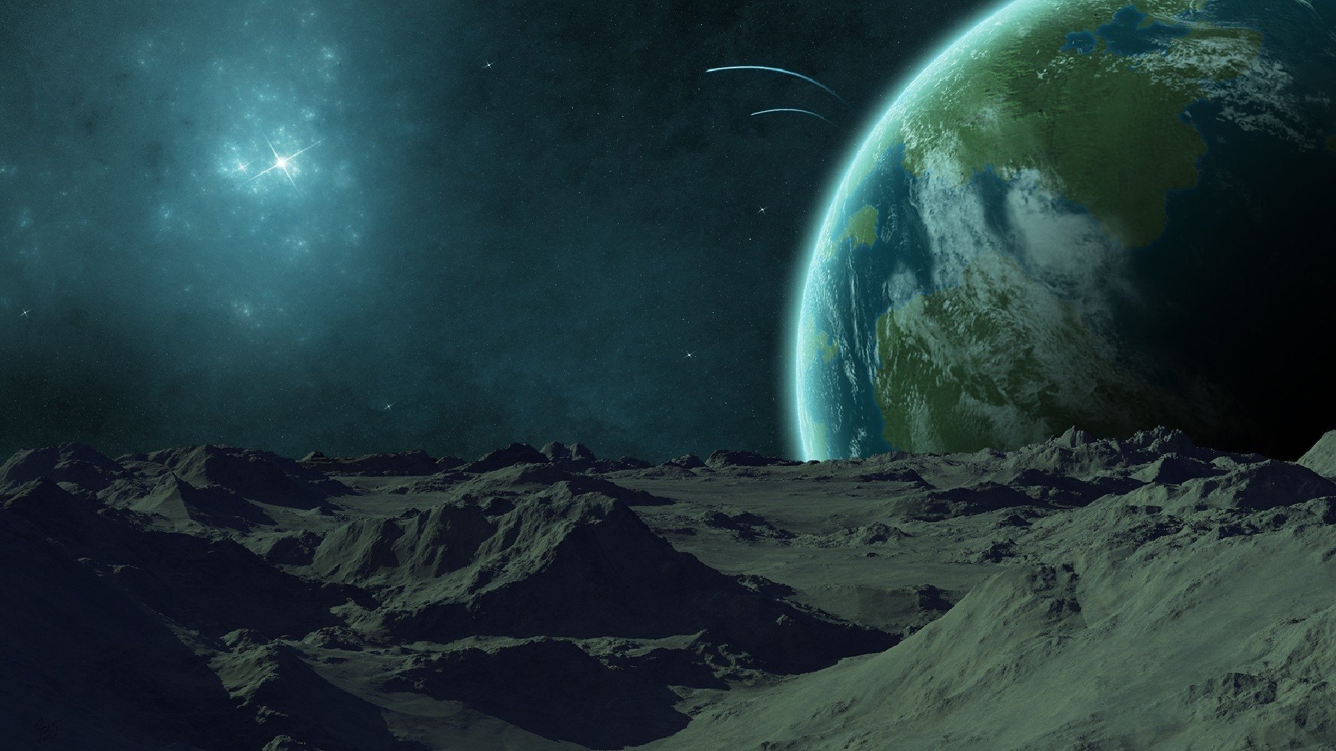 planeta montañas estrella cometa