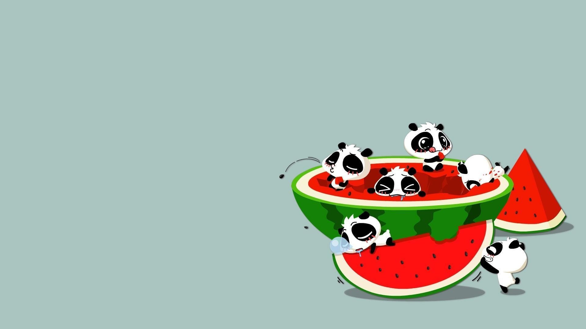 situación anime panda arte sandía