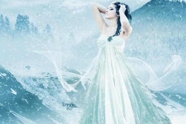Art.-Nr. Mädchen in einem weißen Kleid. winterlandschaft