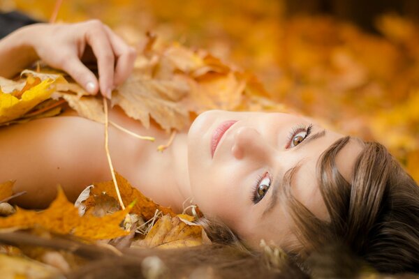 Photoshoot autunno ragazza in foglie