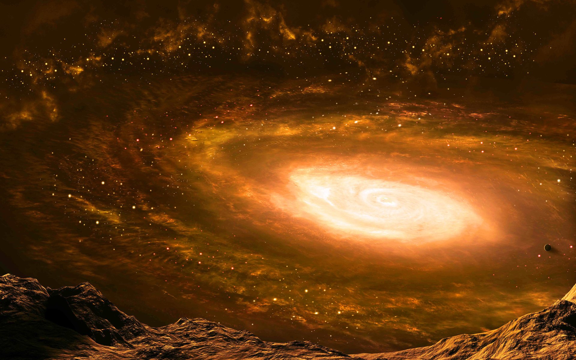 ciel nébuleuse univers planète galaxie montagnes