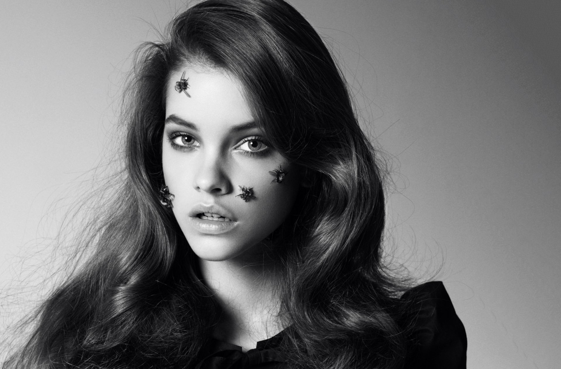 palvin barbara palvin model victoria secret angel brown-haired girl hair long face look insects black and white