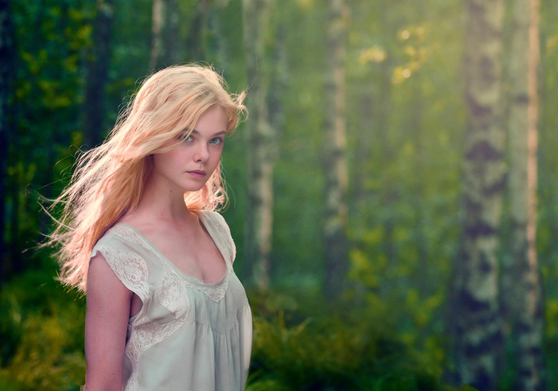 actress girl elle fanning background nature sadne