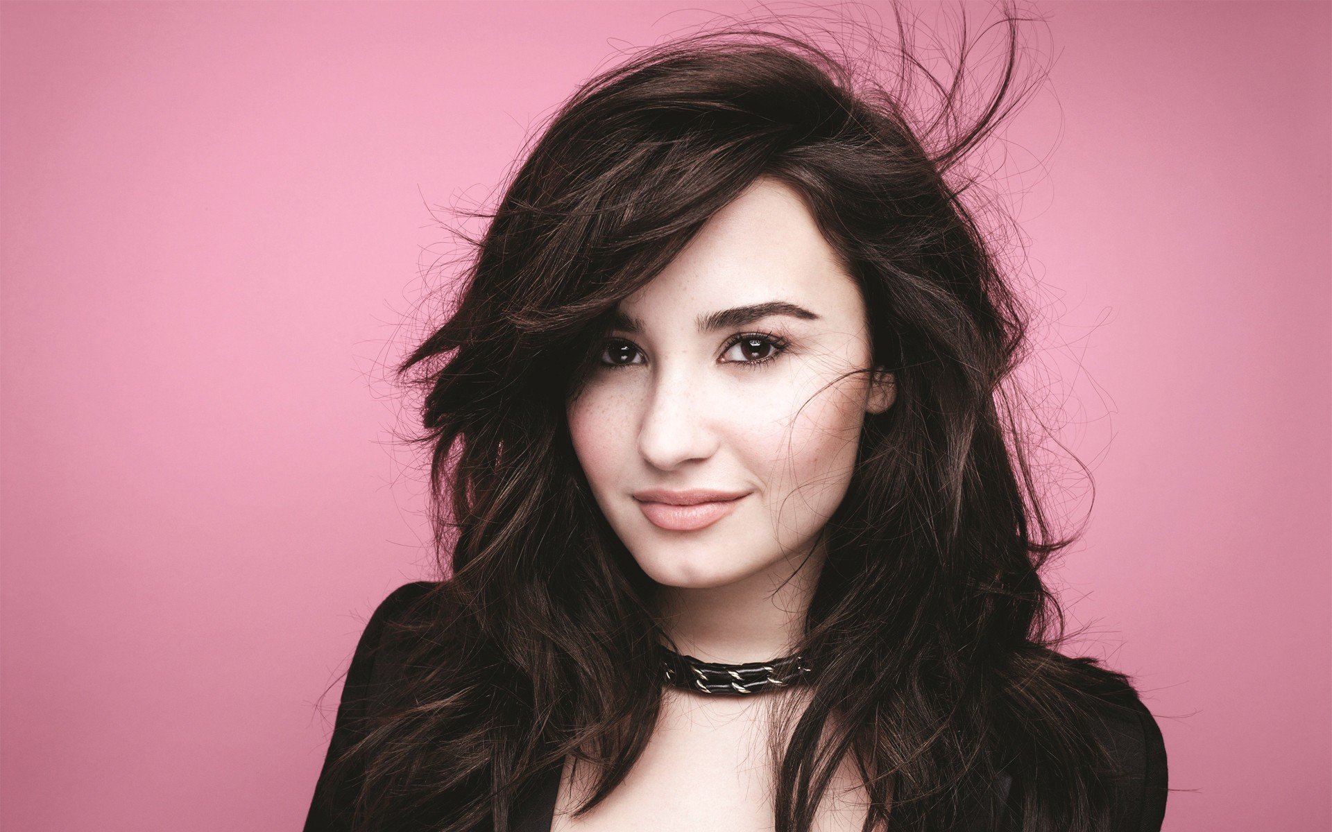 demi lovato brown hair pink background actress singer brunette