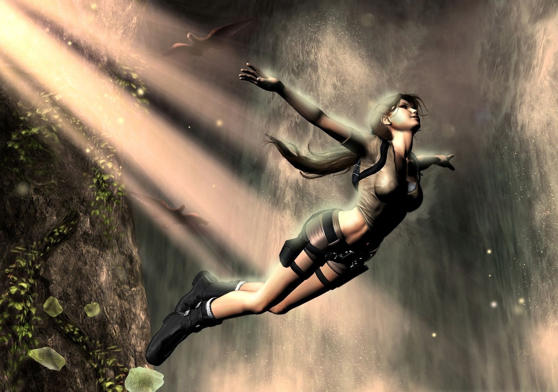 tomb raider fantasie mädchen sprung lara croft rock