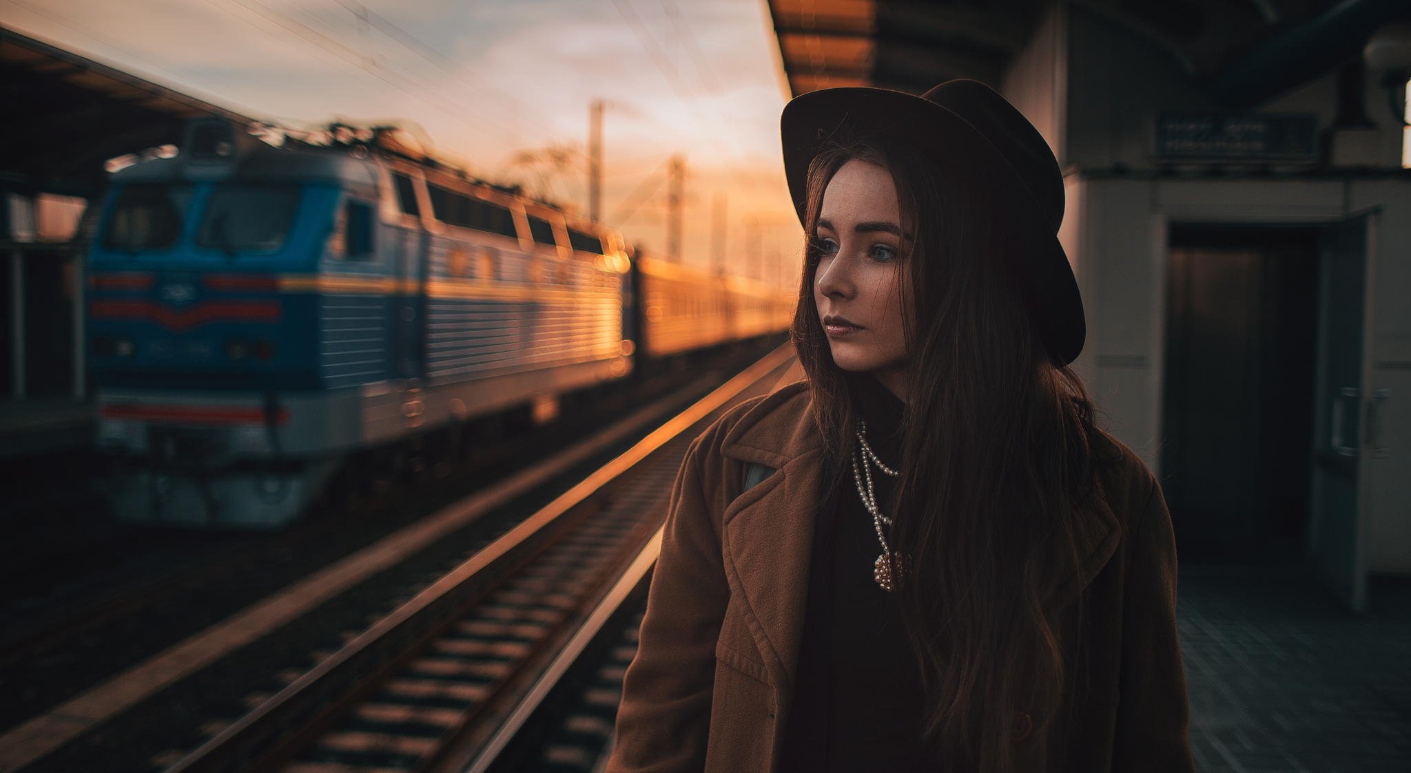 railway station train portrait hat