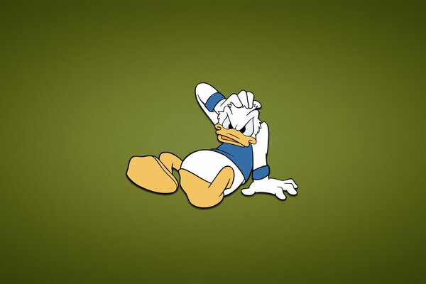Böser Donald Duck auf grünem Hintergrund ohne Mütze