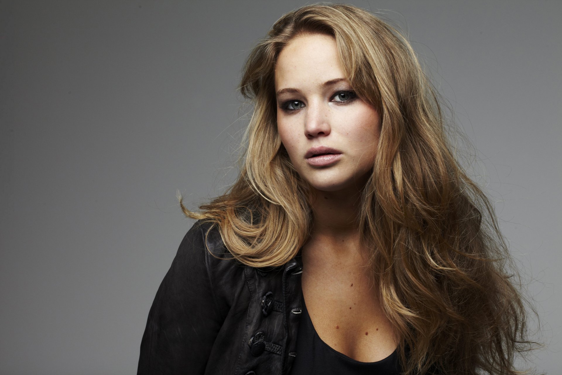 jennifer lawrence girl babe actress face view lips hair jacket background