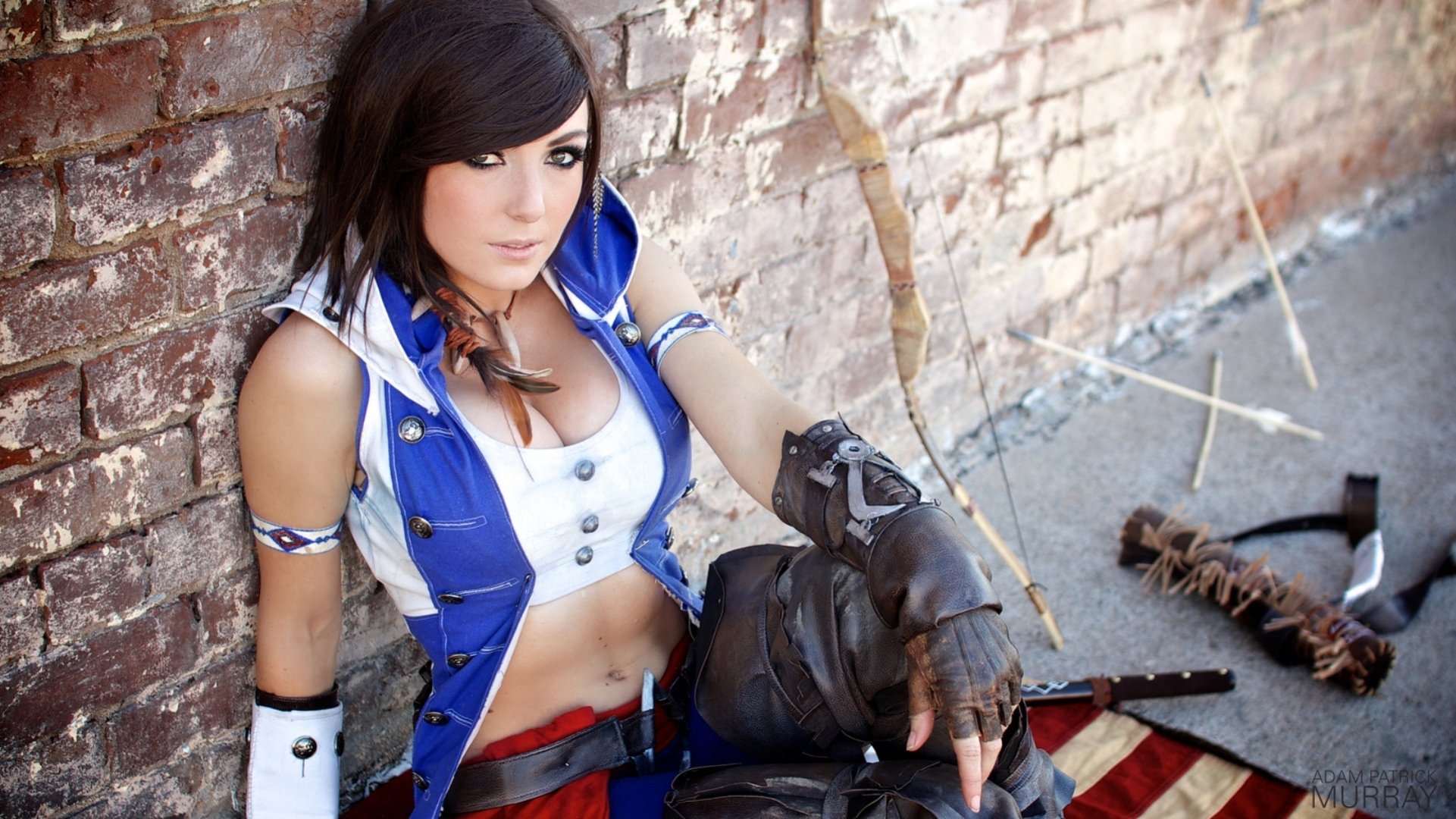 nigri cosplay assassins creed 3 connor sexy mädchen nyashka bogen pfeile messer pfeil