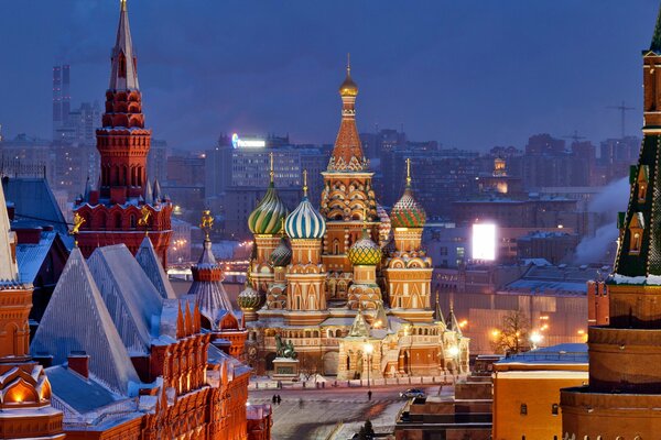 Moscow domes on the background of the evening sky