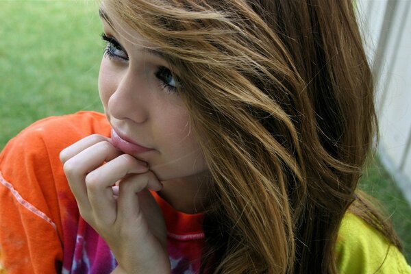 A young girl looking away