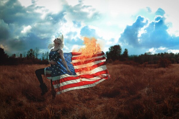 The girl in the pro burned the flag