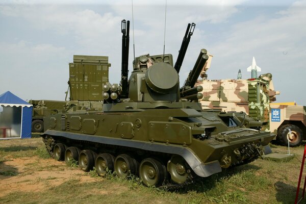 Russian anti-aircraft installation on the grass