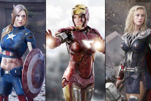 Three actresses in the images of Marvel superheroes