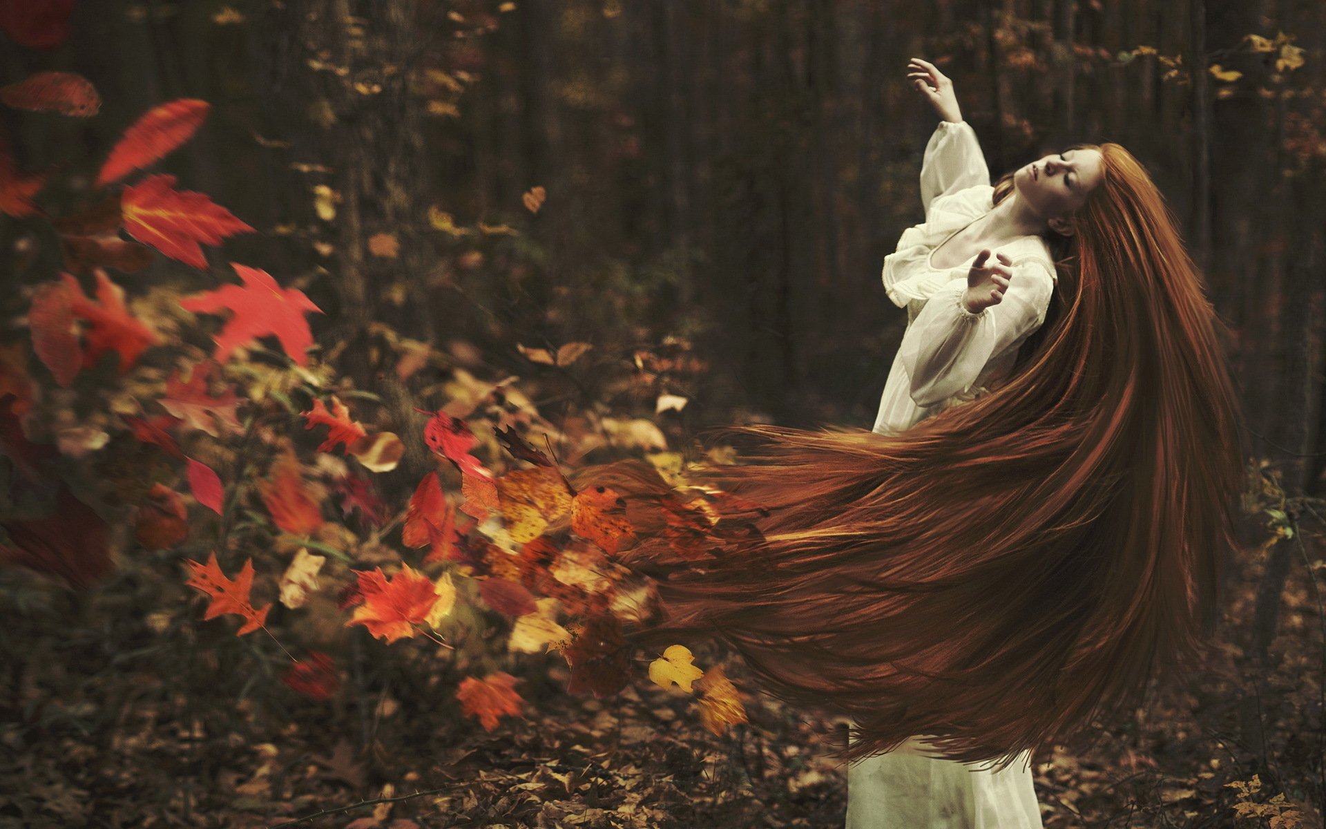 girl hair leaves autumn the situation