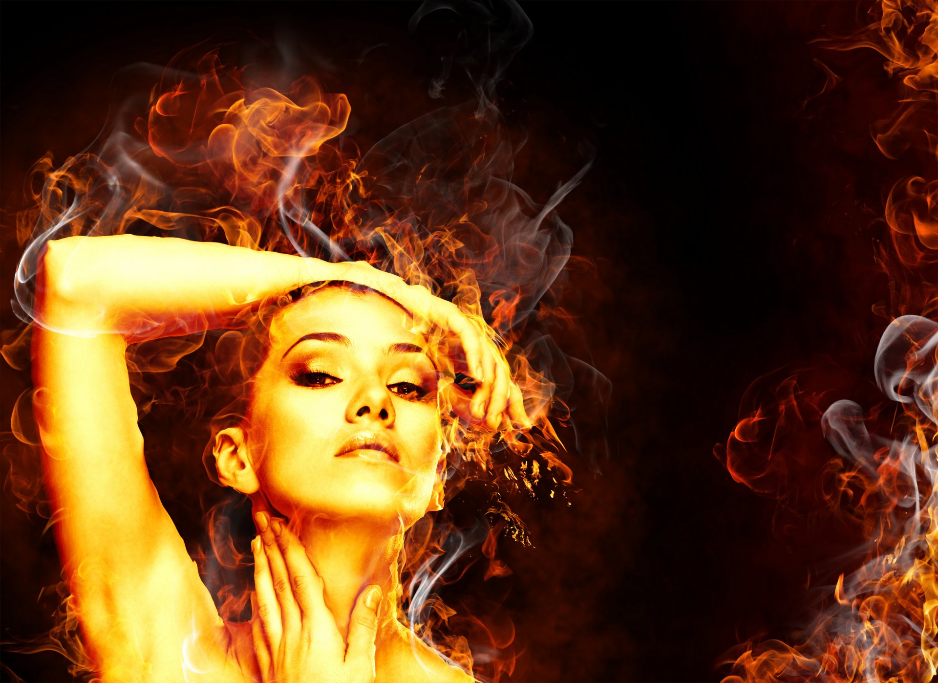 flames fire girl smoke