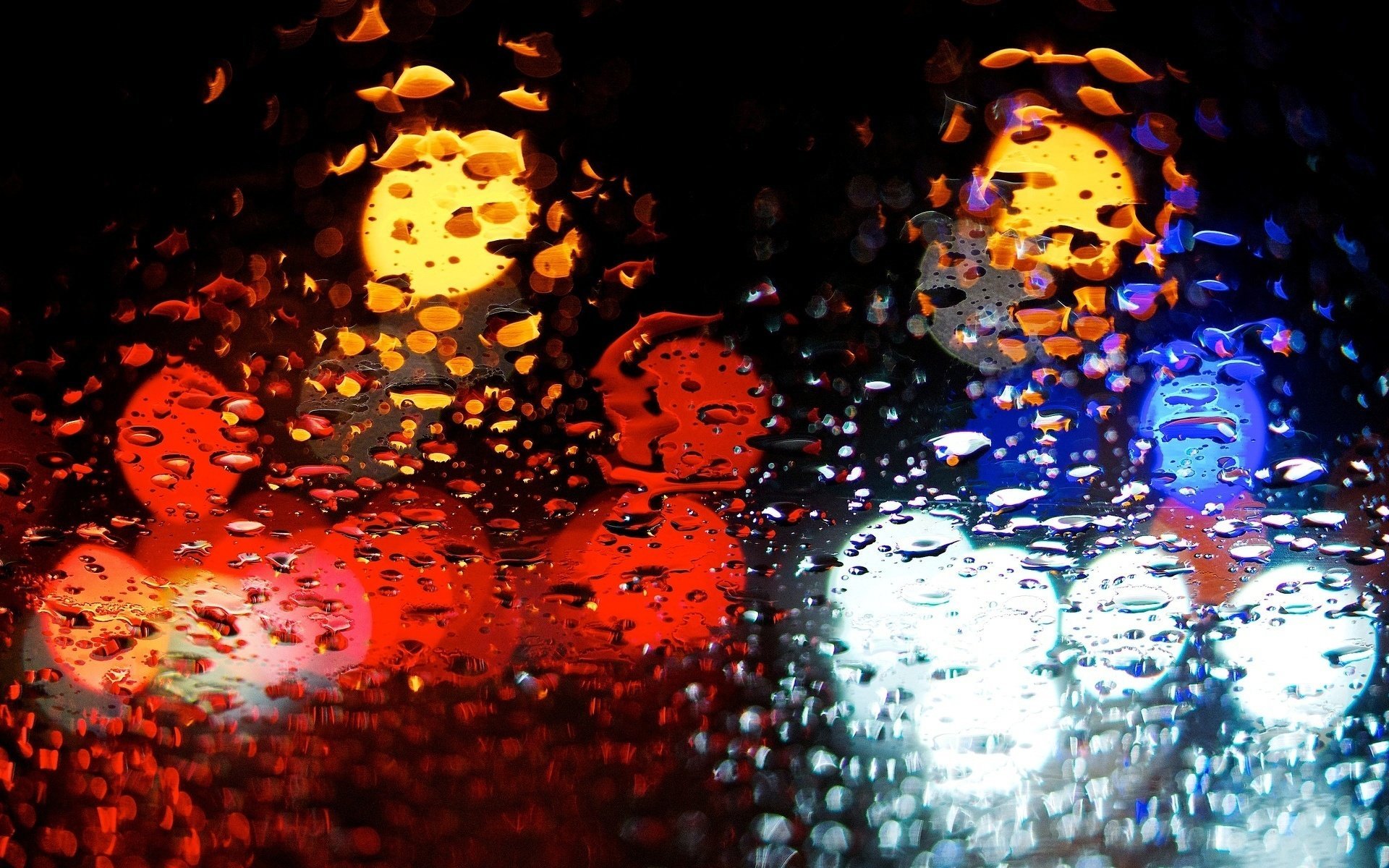 macro blue red water drops lights macro rain bokeh