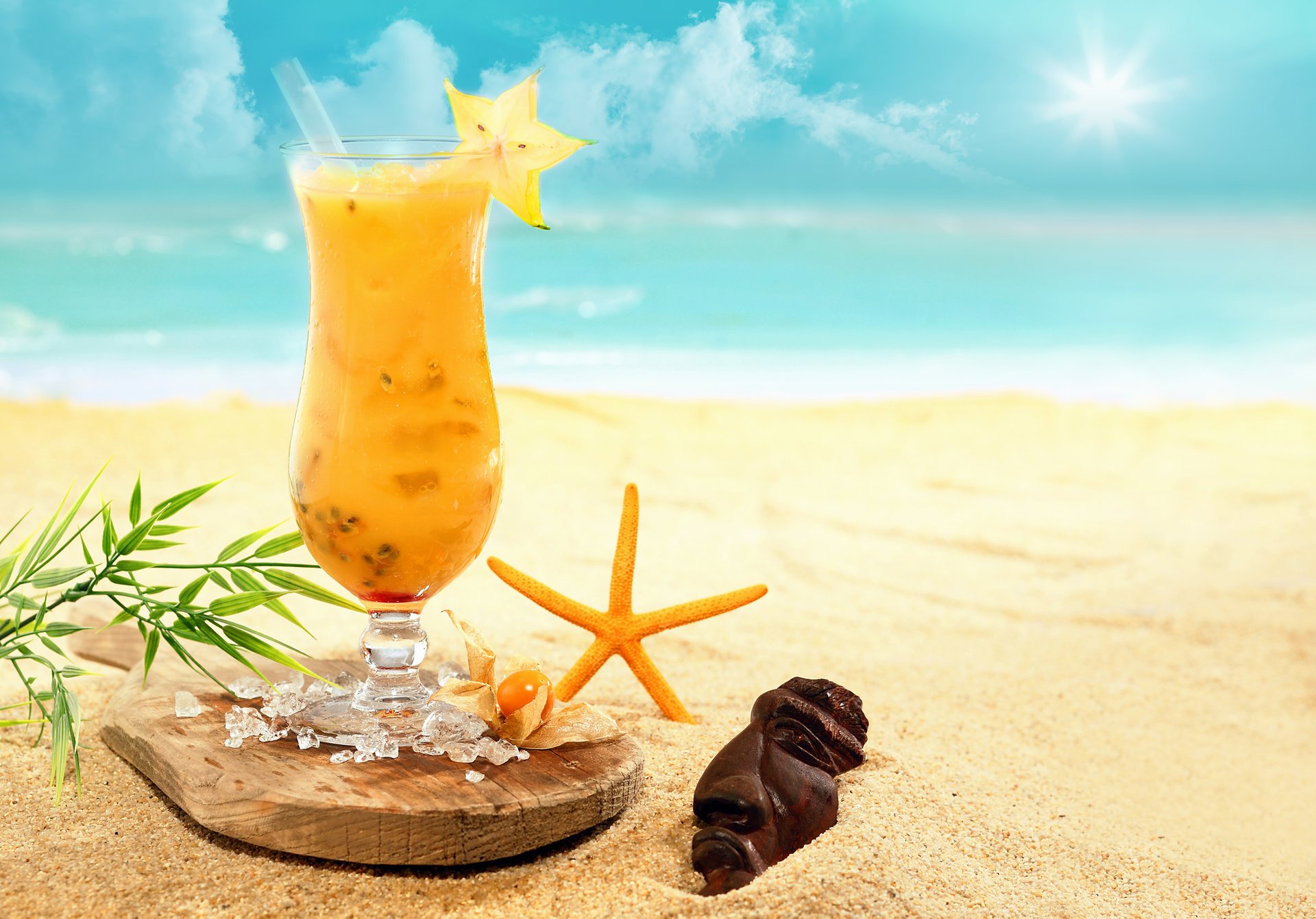 cocktail sand carambola ice summer beach citru