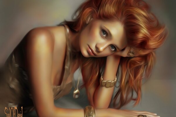 Mischa Barton con el pelo rojo. Chicas de arte con pulseras