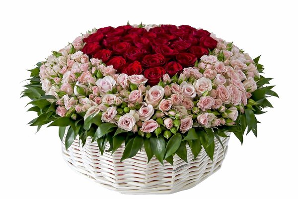 Beautiful bouquet in a white basket