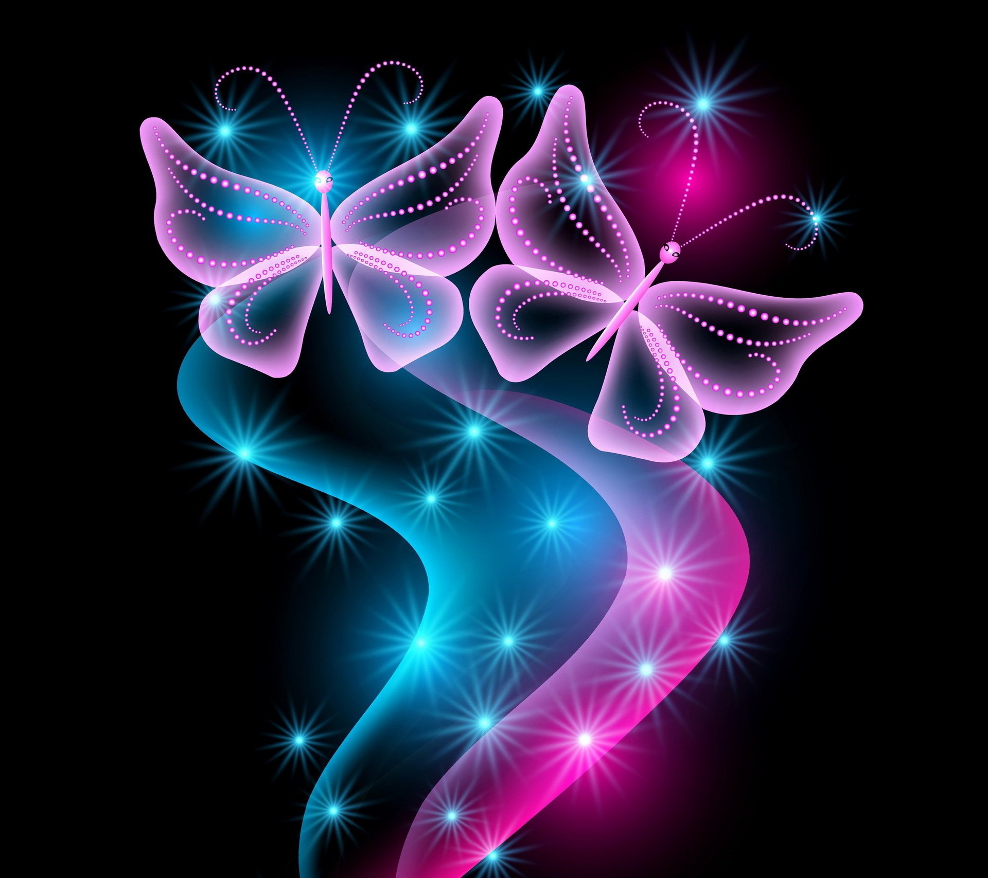 abstract neon blue glow pink неоновые butterflies sparkle бабочки