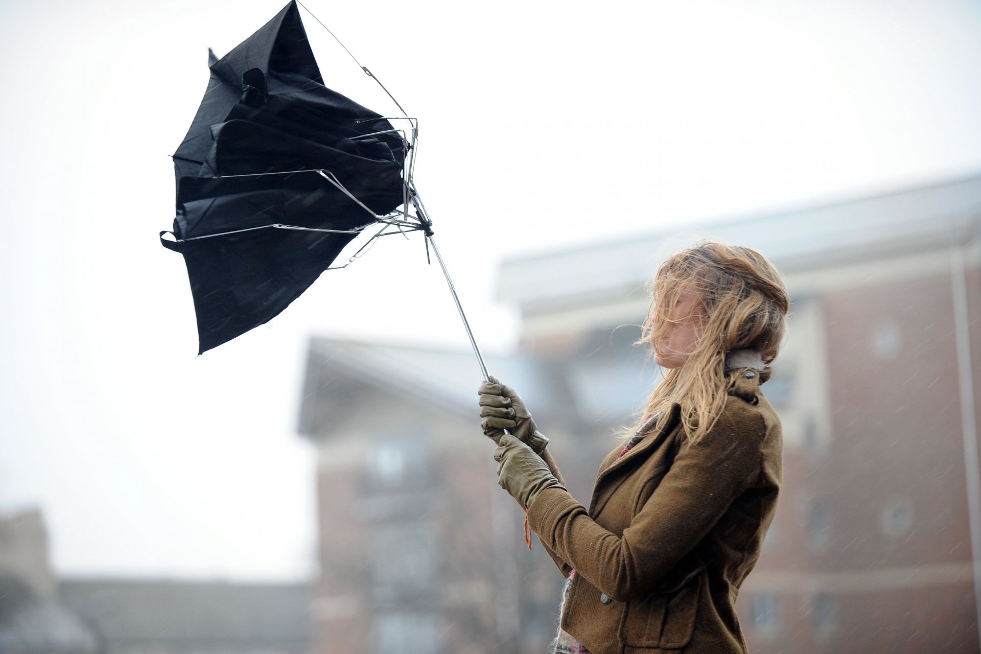 town girl wind umbrella