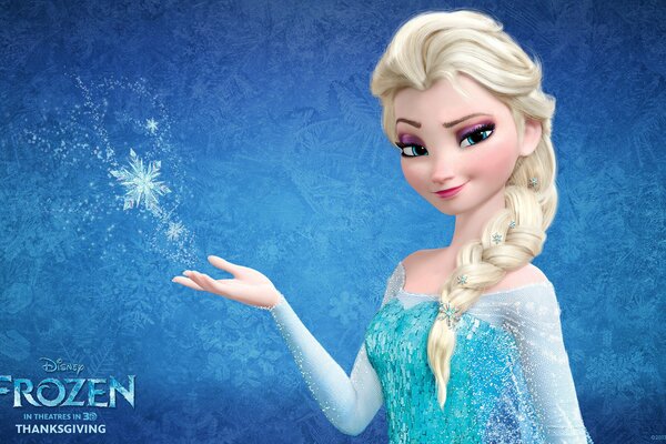 Elsa du coeur froid sur fond bleu