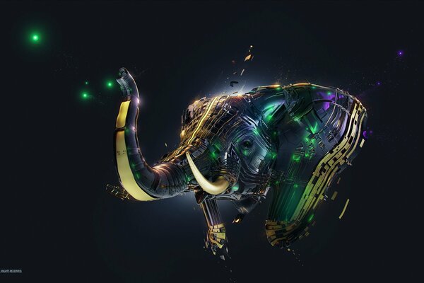 Elefante in grafica 3D su sfondo nero