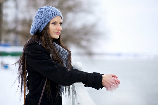 Winter landscape city bridge