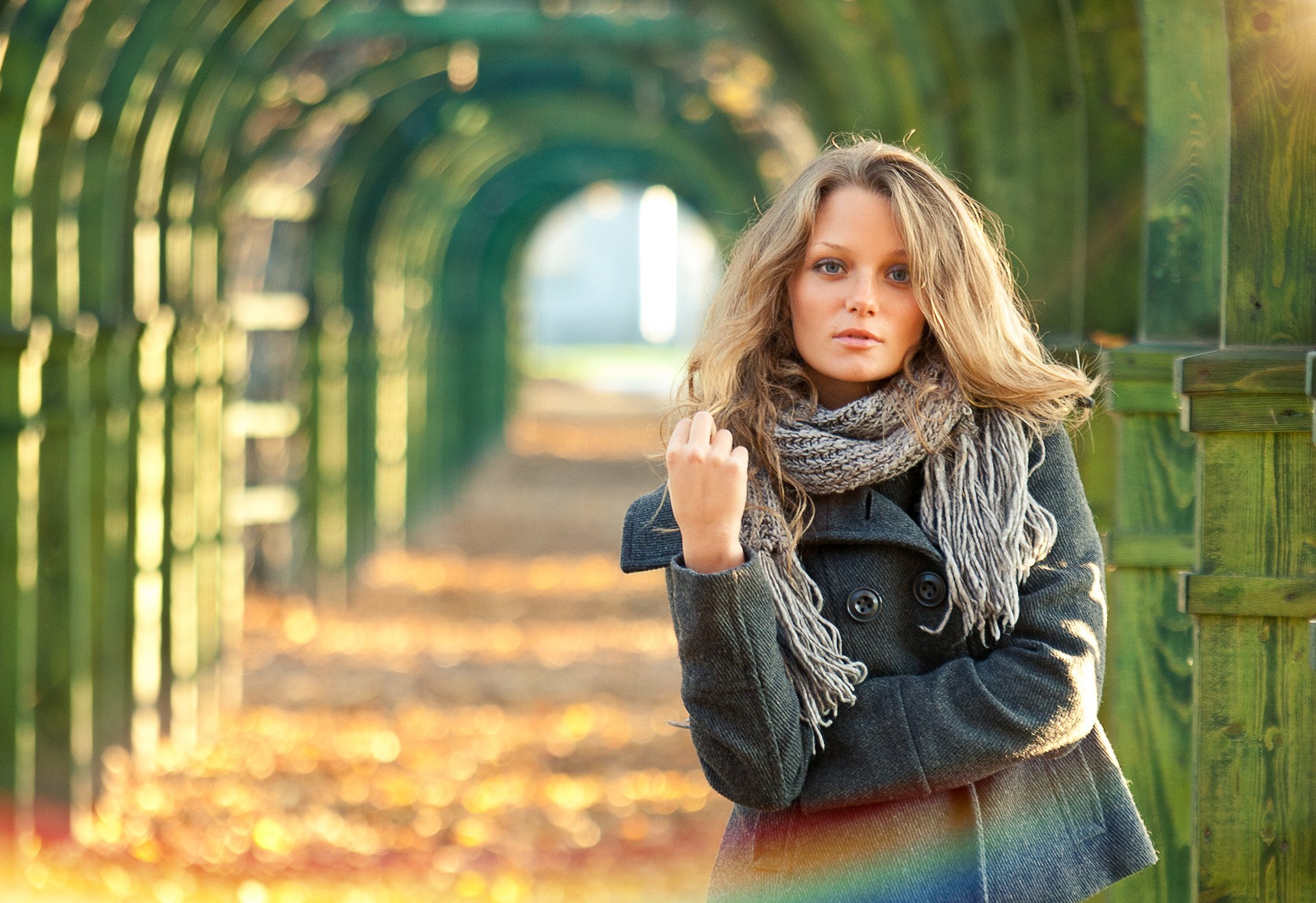 blonde autumn park portrait