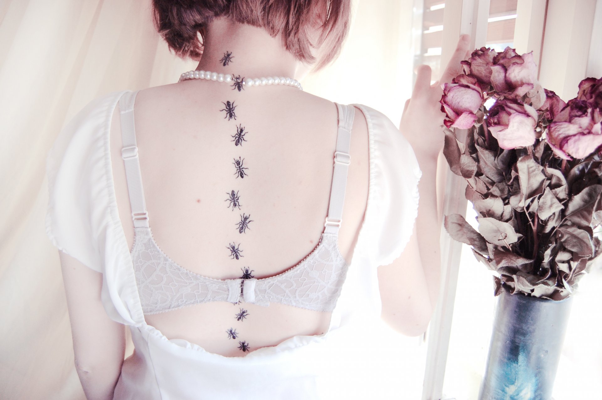 pin bra tattoos ants creep dried bouquet