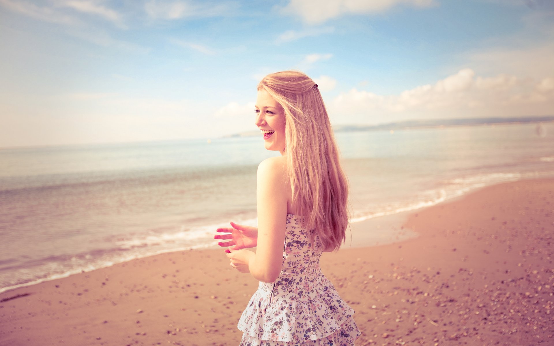 mood laughter smile beach girl hair hands sand shore landscape summer