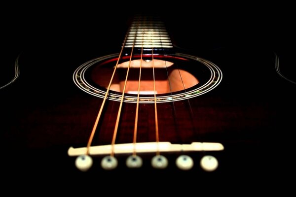 Macro foto con cuerdas de guitarra