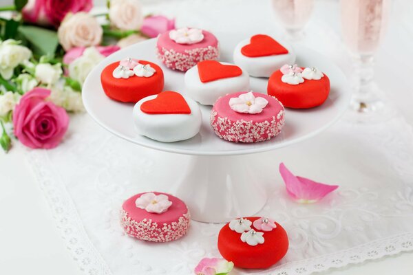 Little sweet pink cookies in icing