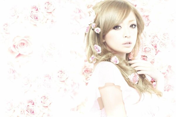 Gentle portrait of Ayumi Hamasaki in roses