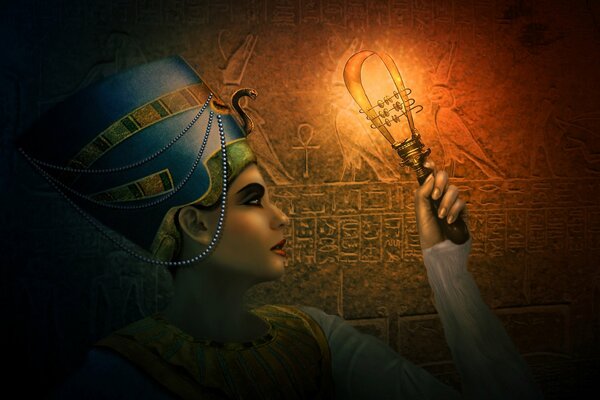 Rysunek Egipcjanki. Nefertiti w jaskini